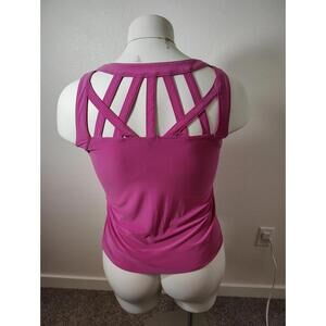 AUW Blouse Top Pink BarbieCore Stretch Strappy Eyelet Sleeveless Tunic Size M